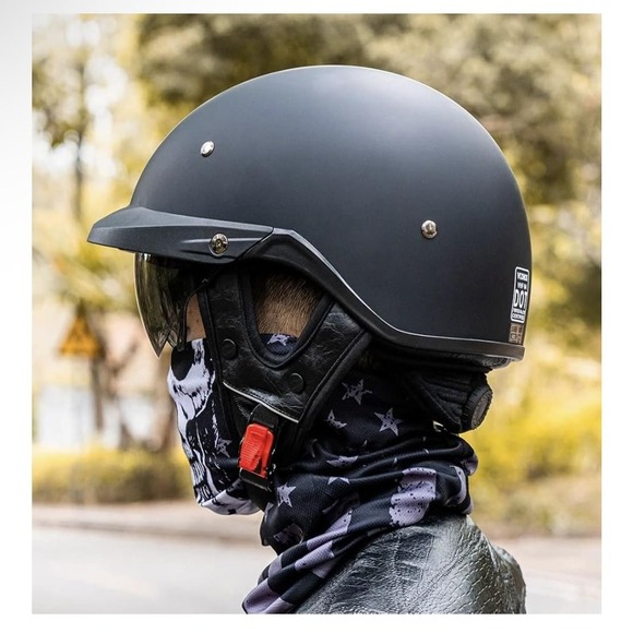 VCOROS P118-2A Half Face Motorcycle Helmet Medium DOT Black Sun Visor Adjustable - Picture 9 of 14